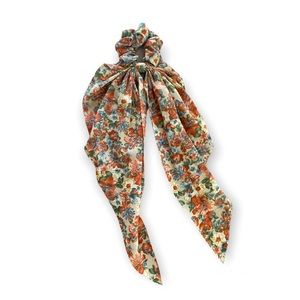Floral scarf tail scrunchie hair tie